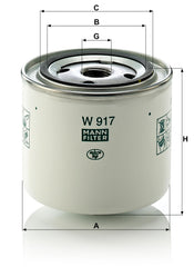 Mann Filter W 917 top view illustrates compact design for various engine bays