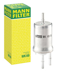 MANN-FILTER WK 69 fuel filter front view shows robust build for reliable filtration.