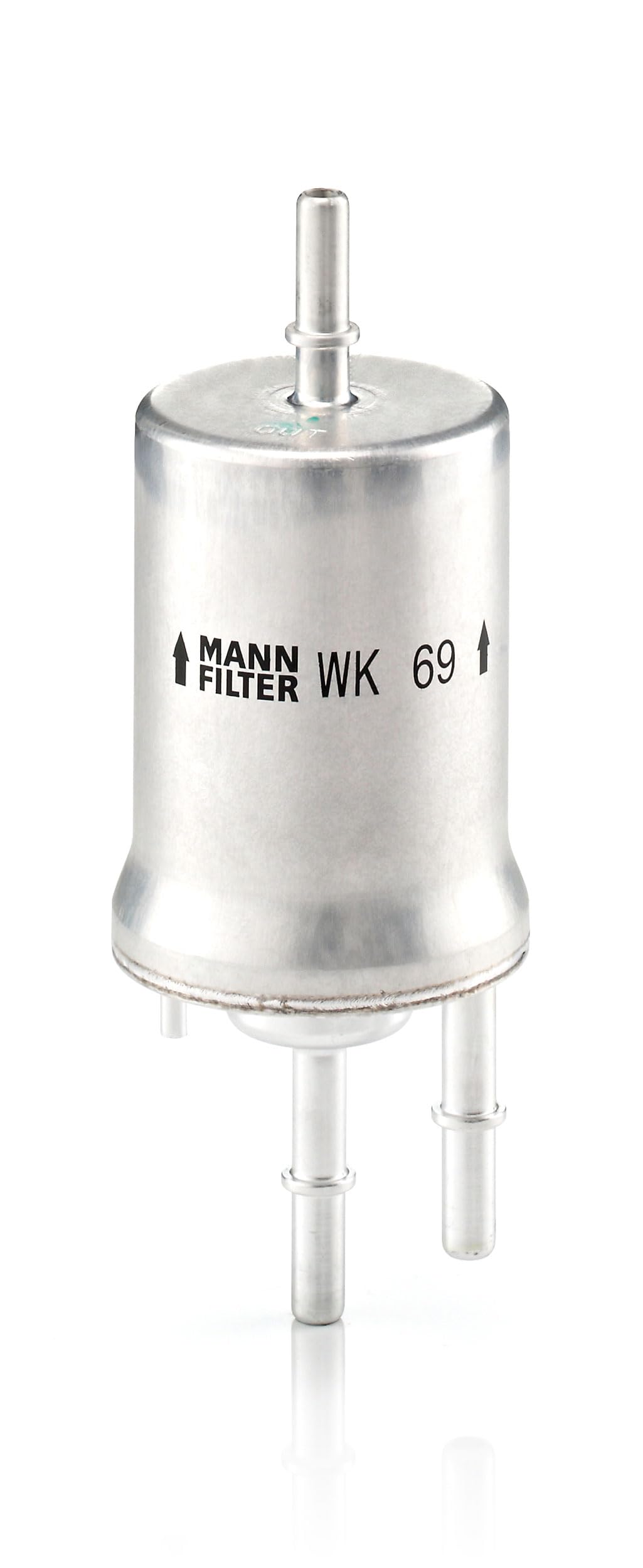 MANN-FILTER WK 69 fuel filter side view highlights compact design for easy installation.