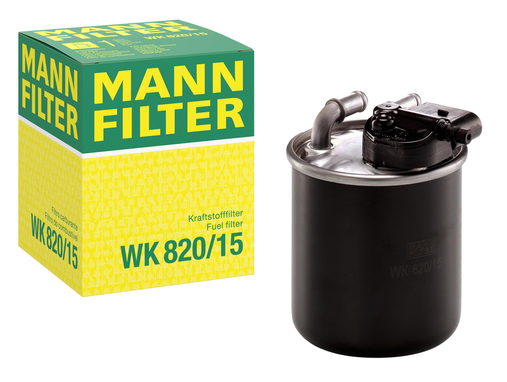 MANN-FILTER WK 820/15 top view; compact filter for Sprinter engines improves fuel cleanliness.