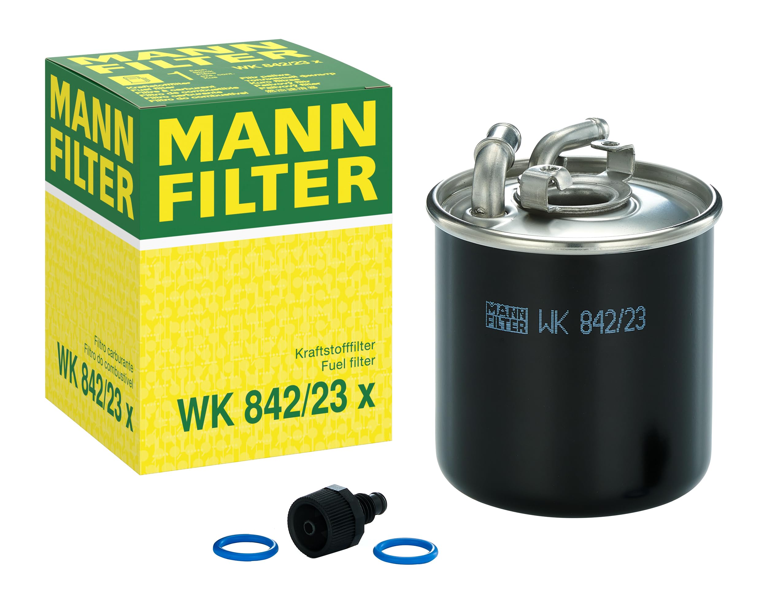 MANN-FILTER WK 842/23 fuel filter packaging ready for quick installation