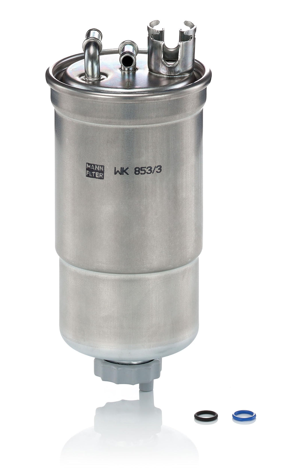 Mann Filter WK853/3X side view demonstrates sturdy construction for engine reliability.