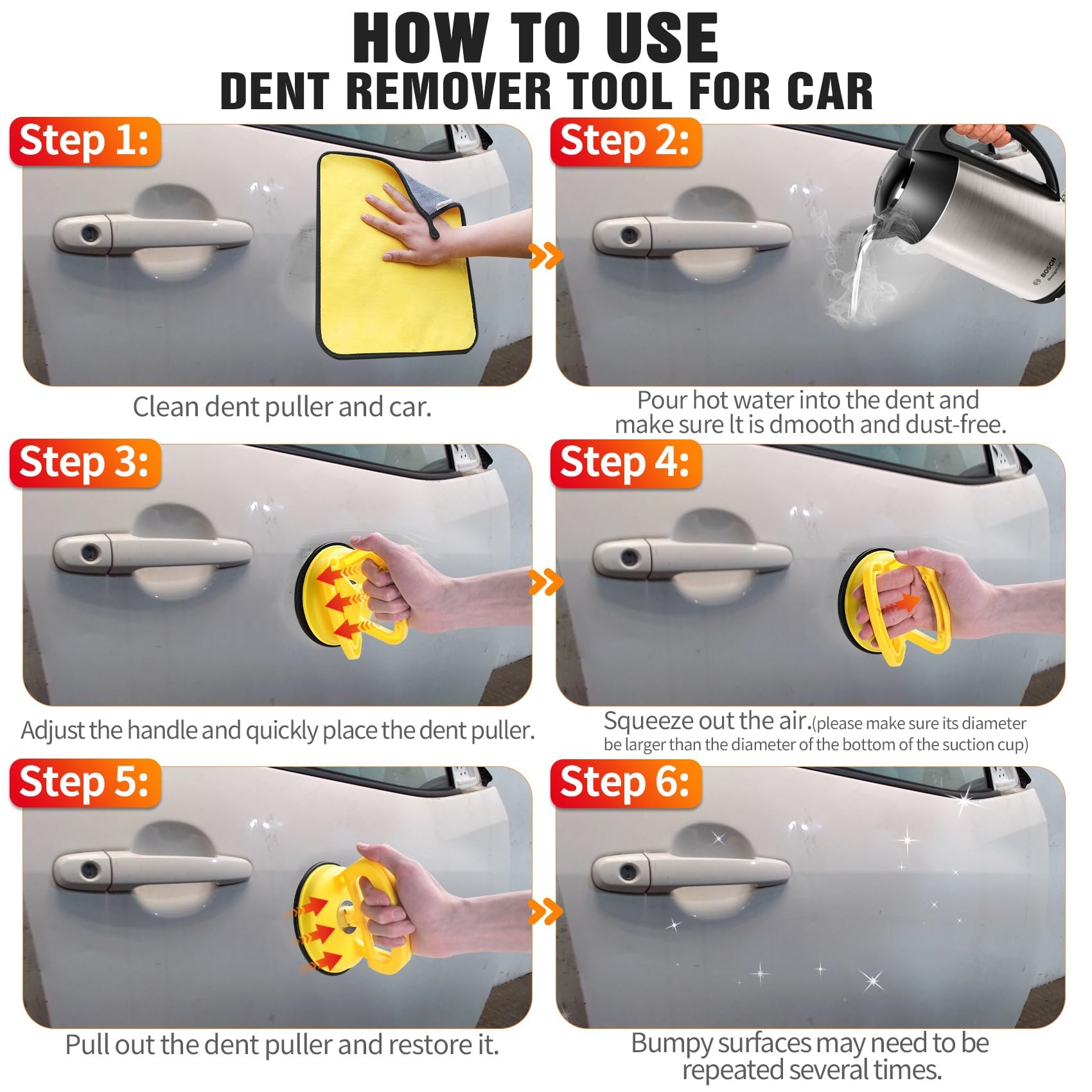 Manoai dent pull small cups in action for tight spots.