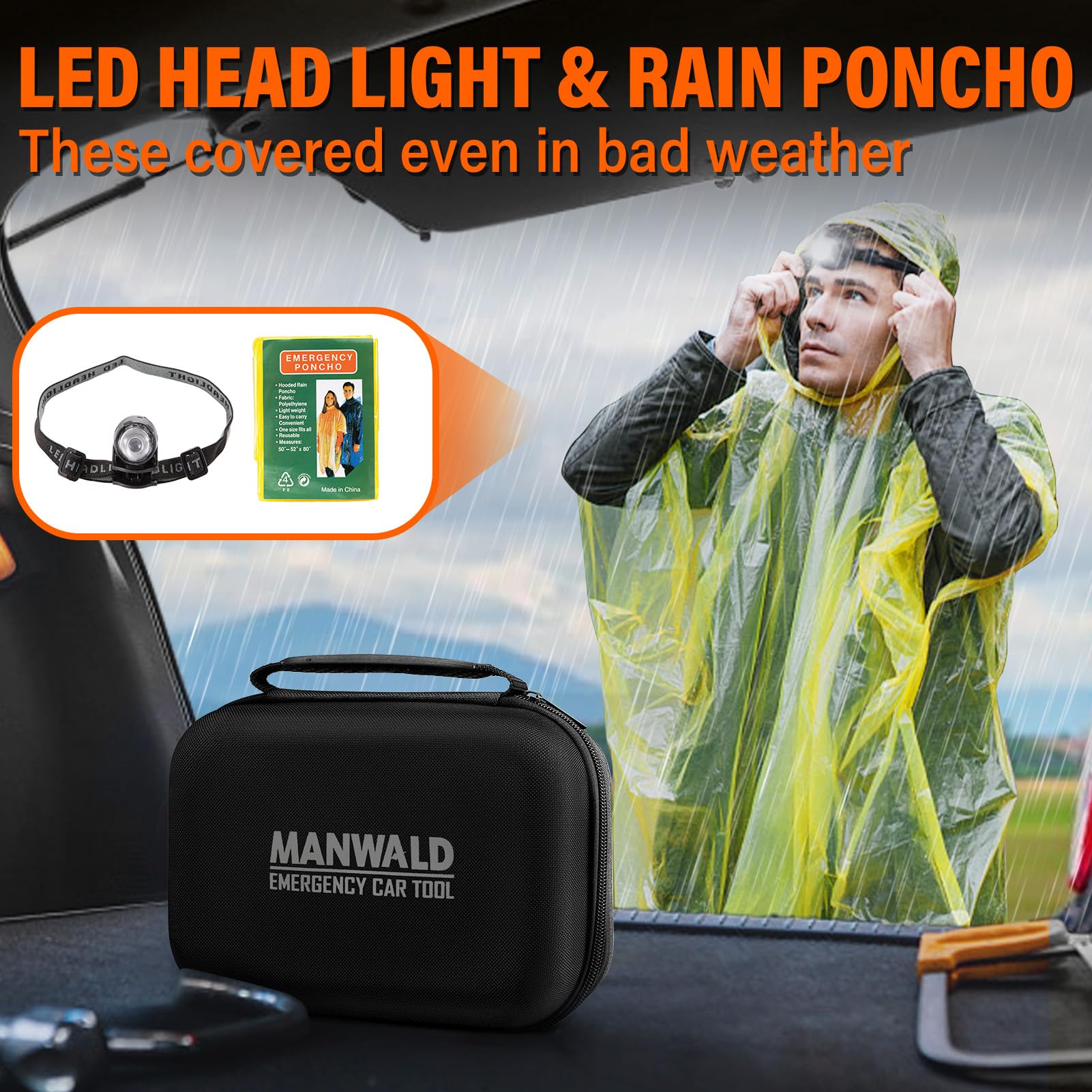 MANWALD tire pressure gauge and first aid pads enable essential checks