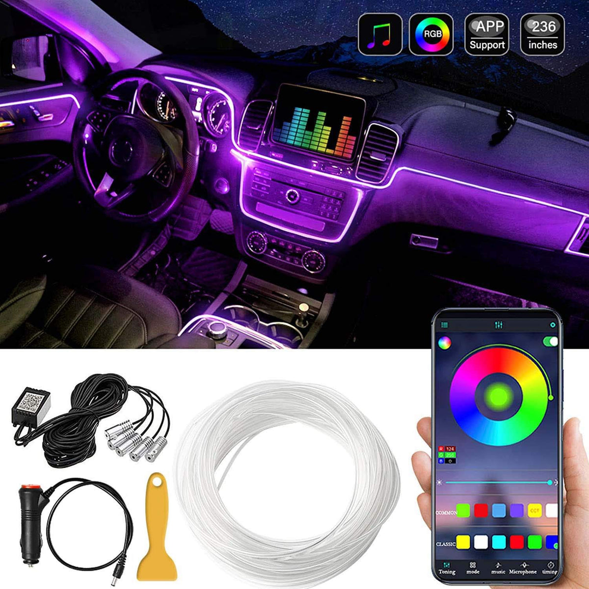 MAODANER car interior strip light with 16 million colors for mood customization