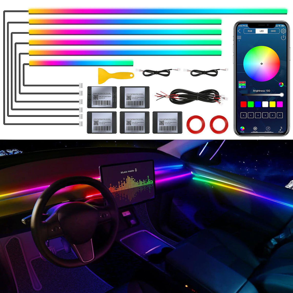 MAODANER Dreamcolor interior light strip delivering vibrant RGB cabin ambience
