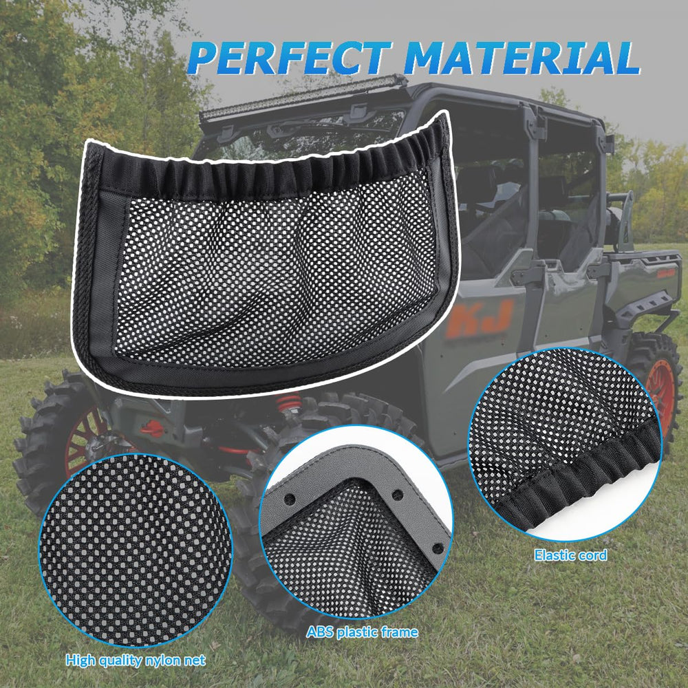 Close-up of installation rivets securing MARCHFA backrest nets to UTV rear.