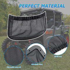 Close-up of installation rivets securing MARCHFA backrest nets to UTV rear.