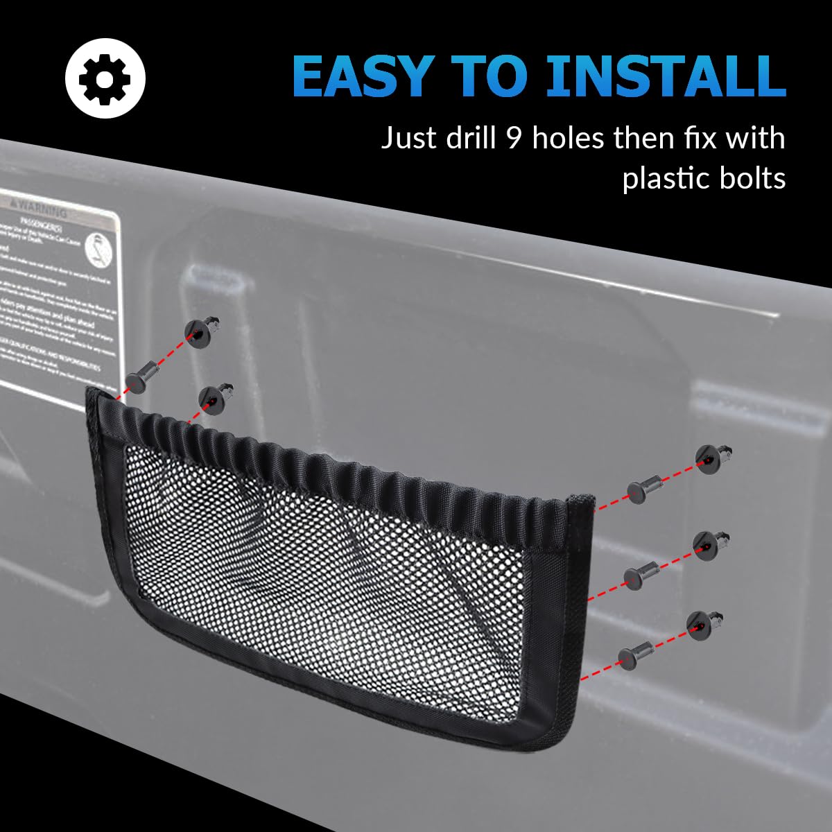 Two-pack MARCHFA UTV backrest storage nets ready for Defender Max use.