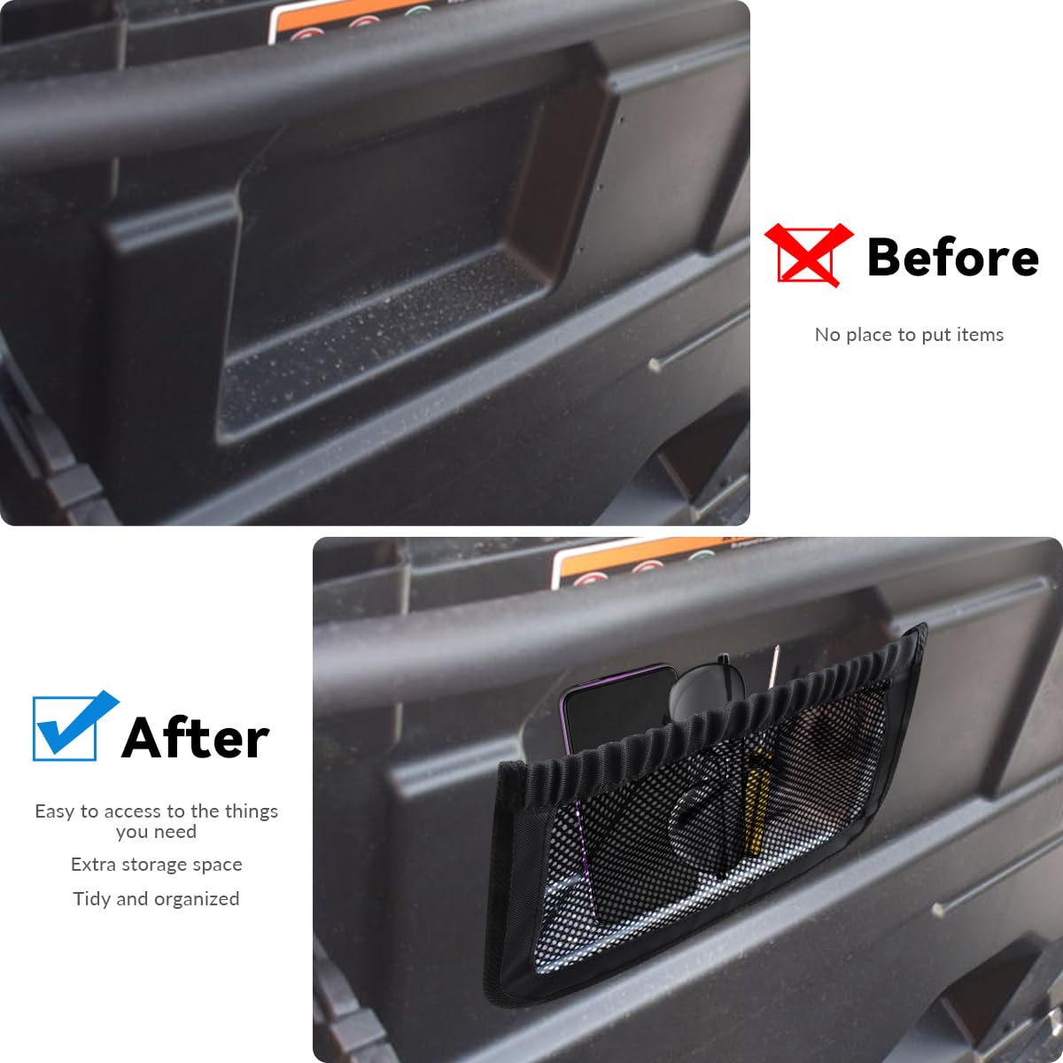 MARCHFA mesh pocket cargo net for Defender Max interior organization and accessibility.