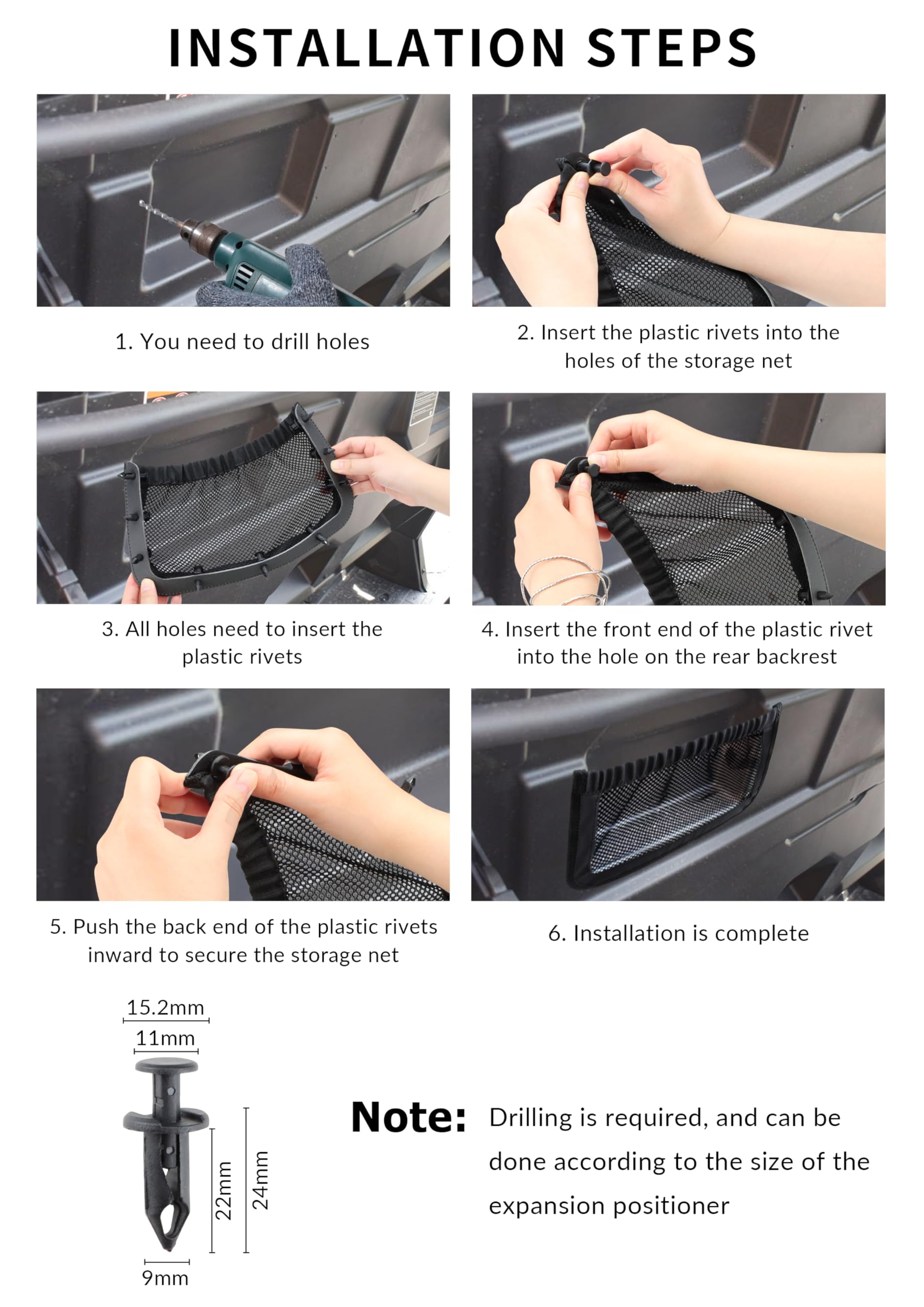Mesh pocket interior organization with MARCHFA UTV nets for small items.
