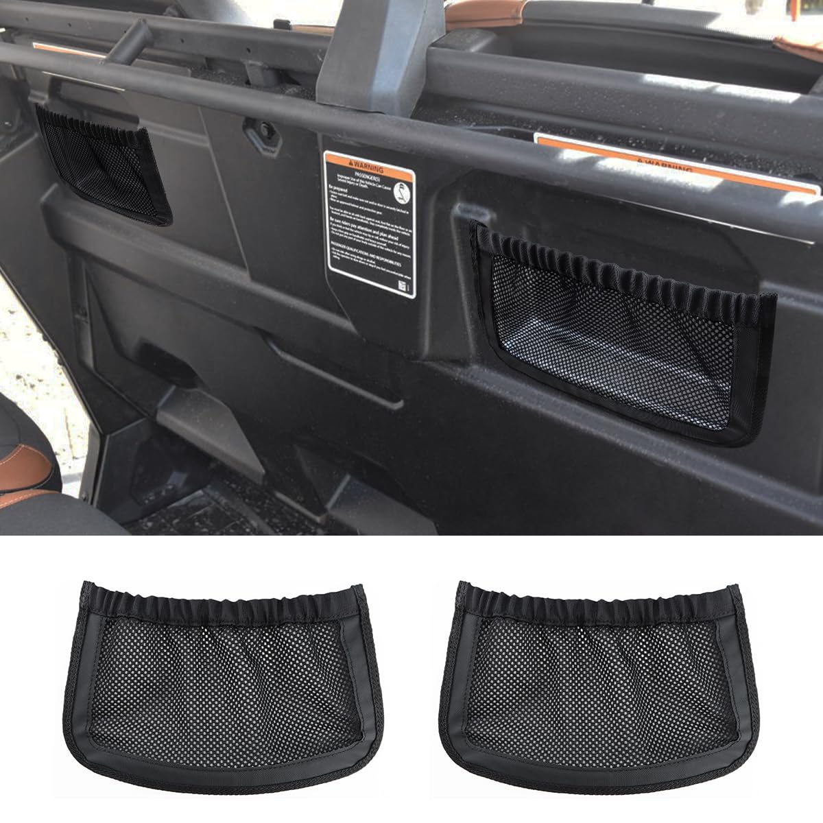 MARCHFA UTV rear backrest storage net bag on Can Am Defender Max, organized cockpit.