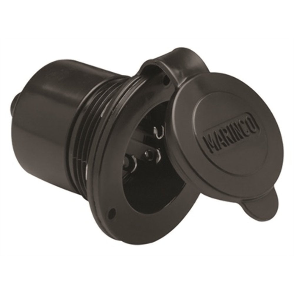Marinco 150BBI inlet front view with rugged black housing for clean power.