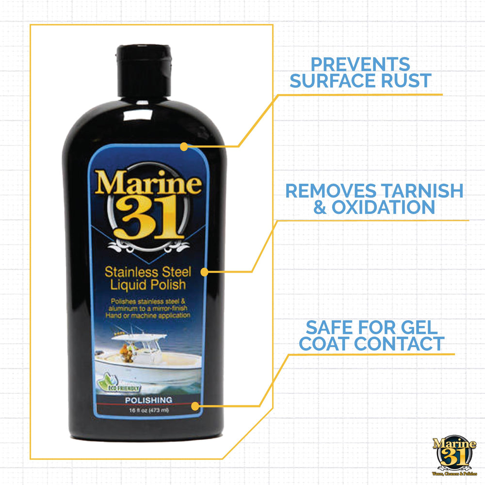 Marine 31 stainless steel liquid polish apply closeup demonstrating easy application.