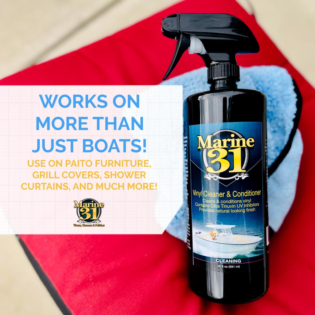 Marine 31 Vinyl Cleaner & Conditioner protecting color and texture on vinyl furniture