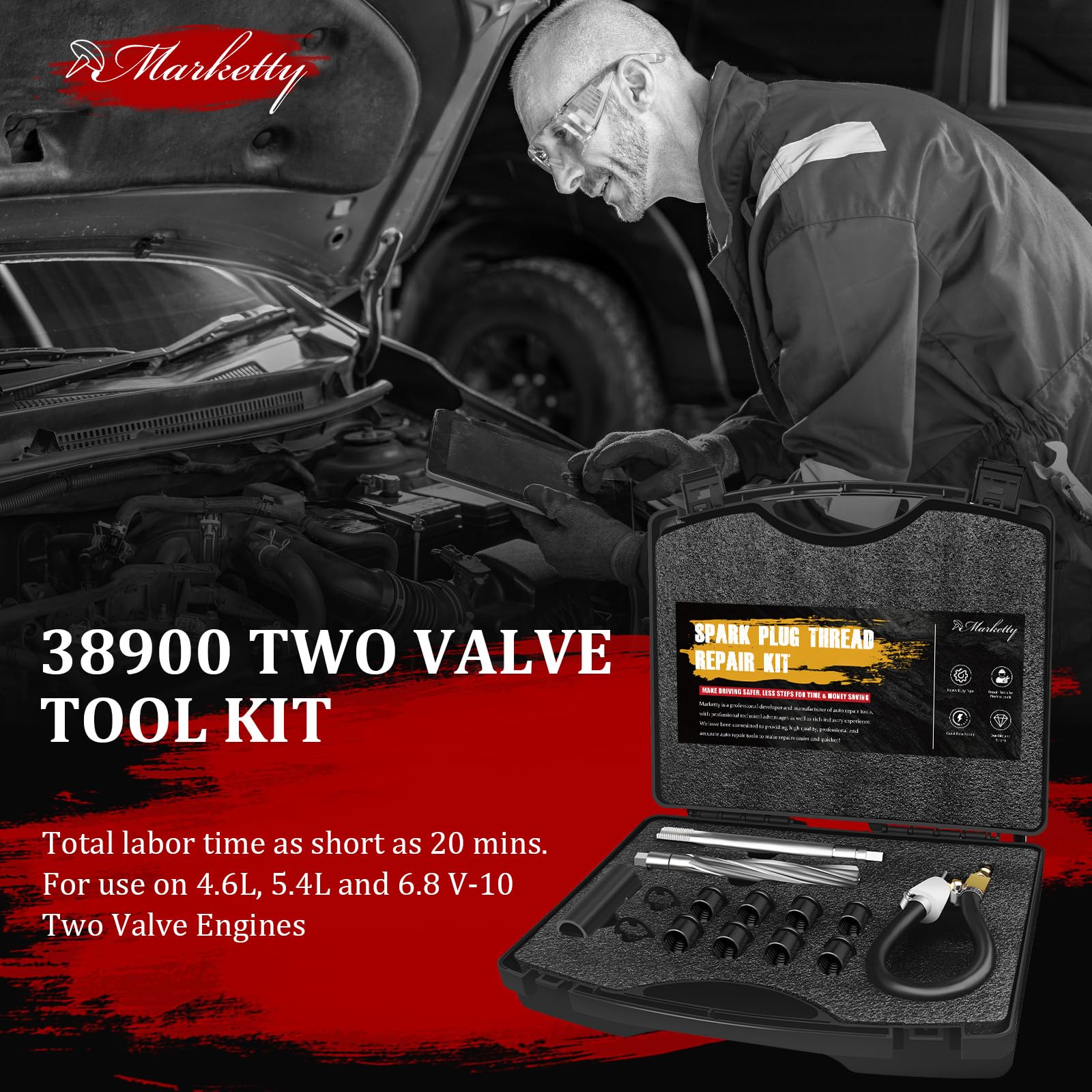 Marketty 38900 drill-tap tools image shows durable steel components for precise labor in repairs.