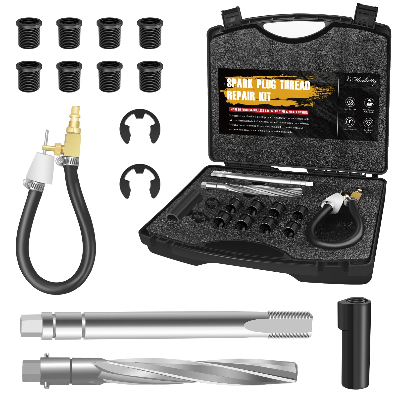Marketty 38900 kit cover shows complete spark plug repair system for Ford Triton engines; ready for professional use.