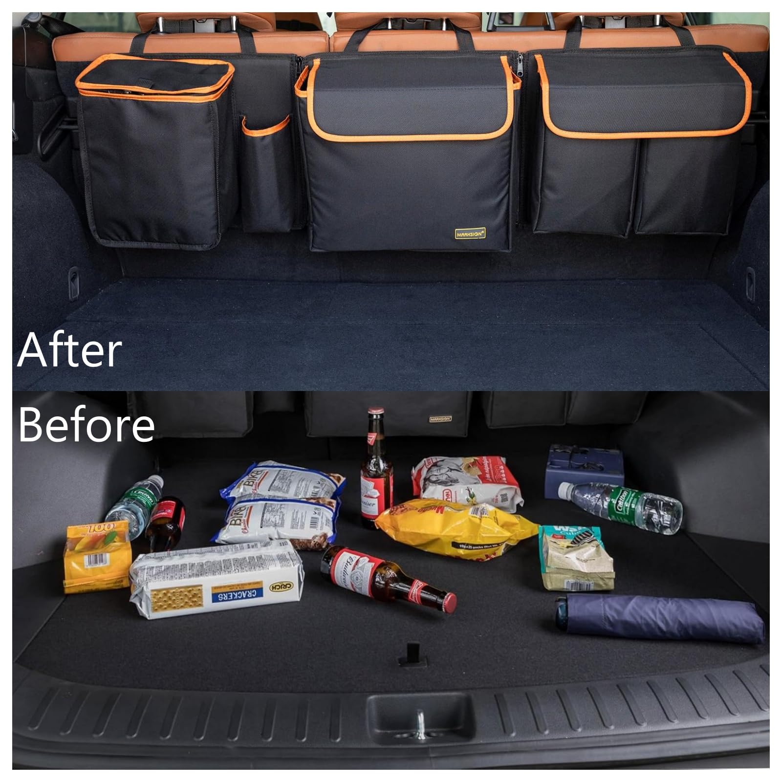 MARKSIGN Deluxe backseat view shows organized cargo space.