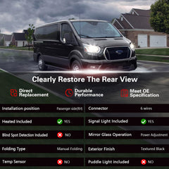 Marretoo Transit passenger mirror with power glass for quick adjustment and better view.