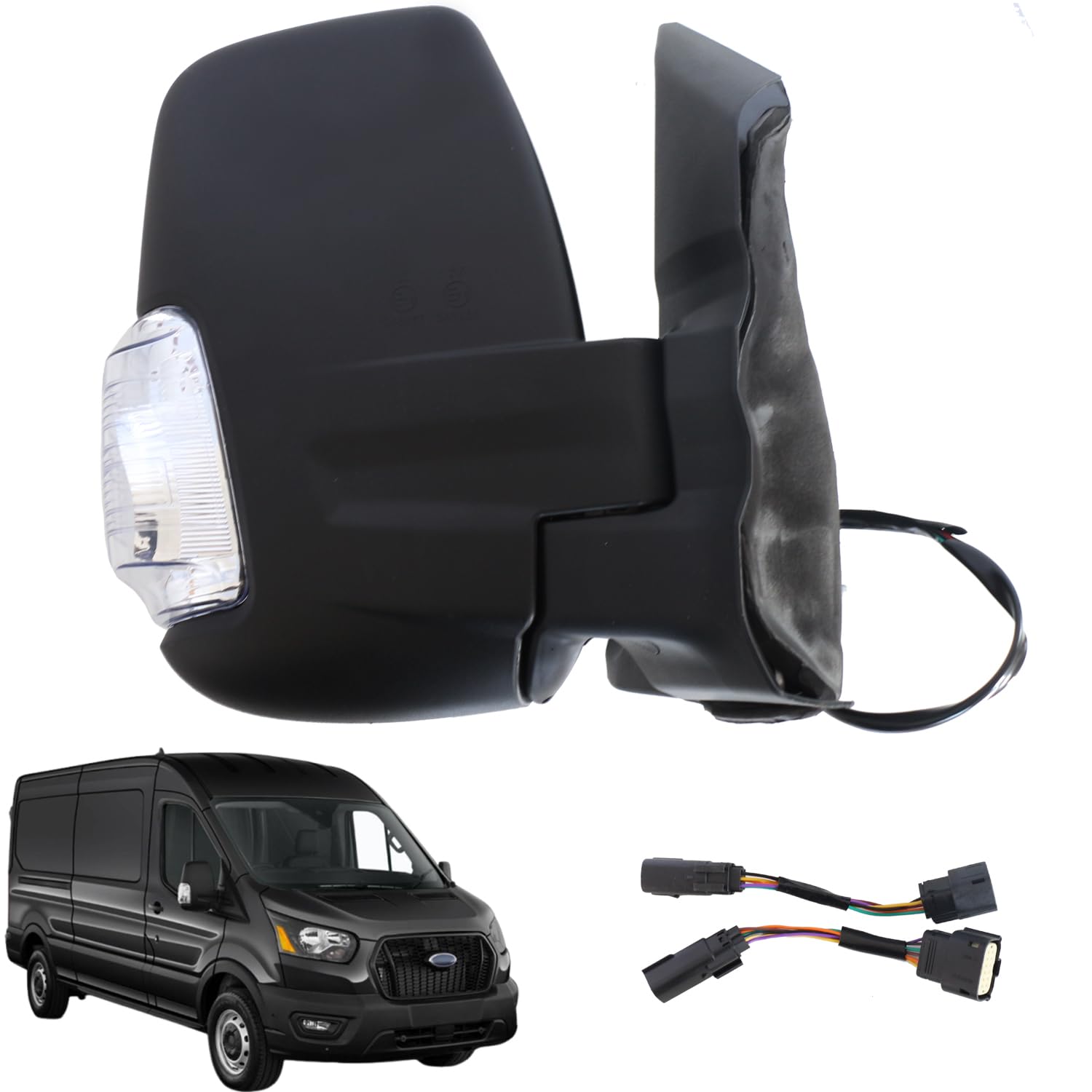 Marretoo Ford Transit passenger right door mirror with 6-pin harness for easy replacement.