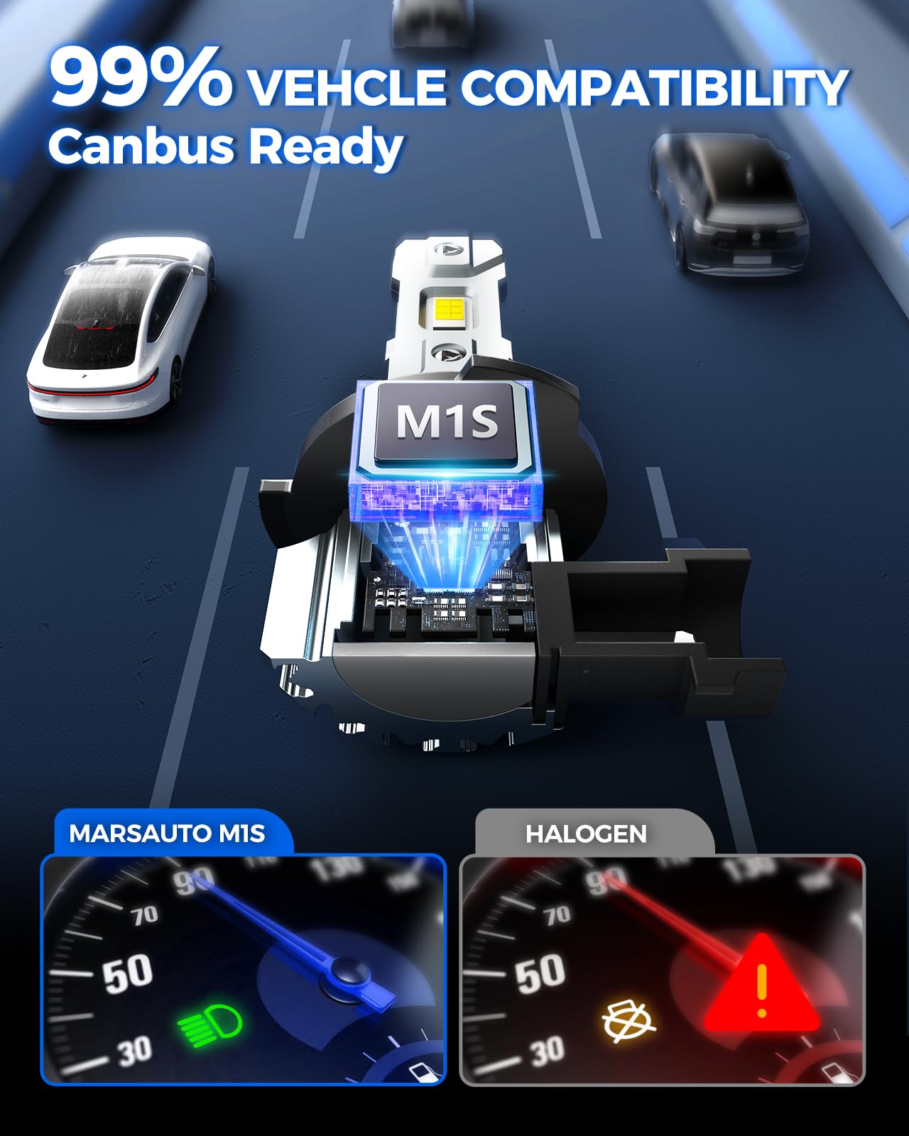 Marsauto 9005/9006 bulbs emit cool white 6000K for sharp night visibility