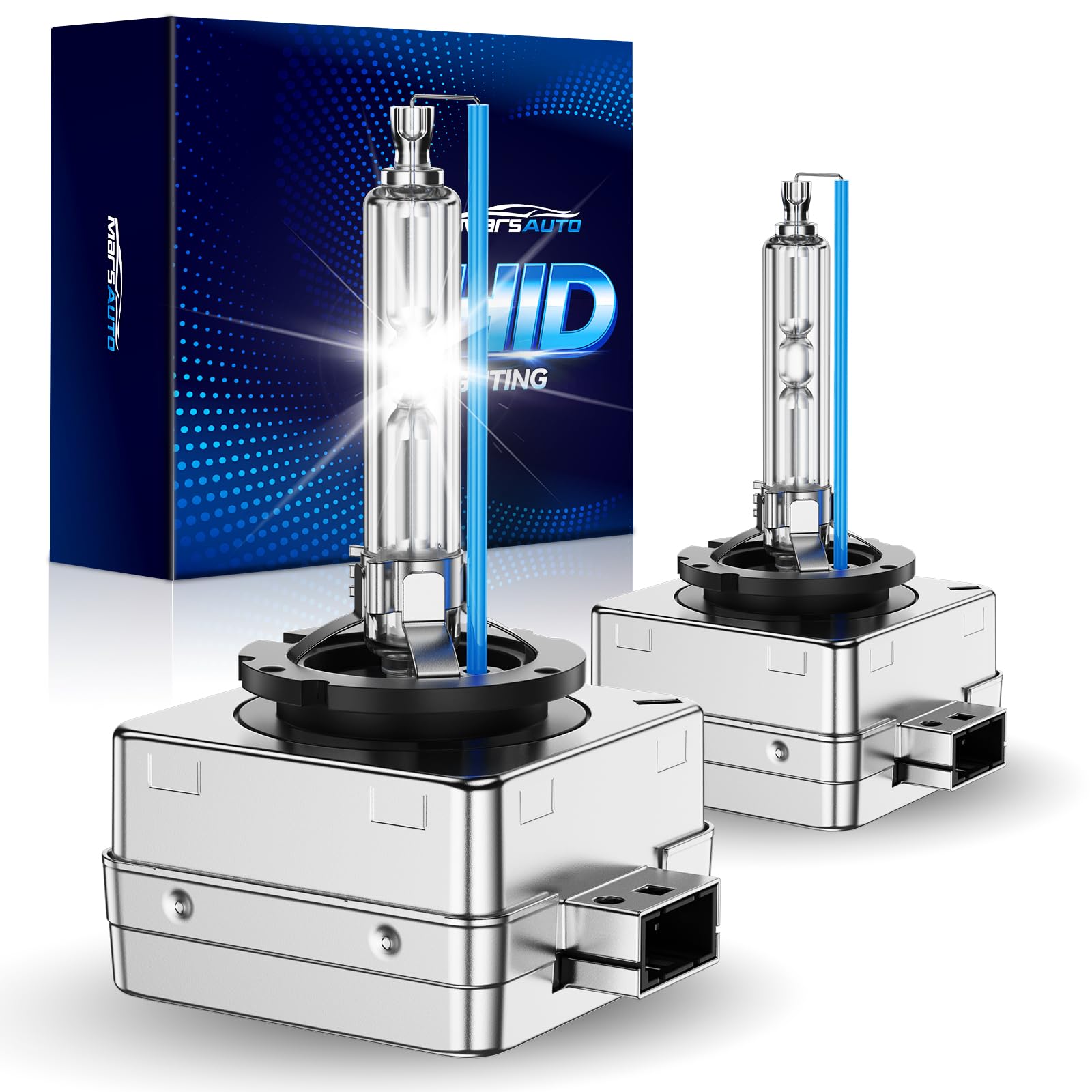 Marsauto D1S HID bulb showing 6000K glow for crisp night visibility.