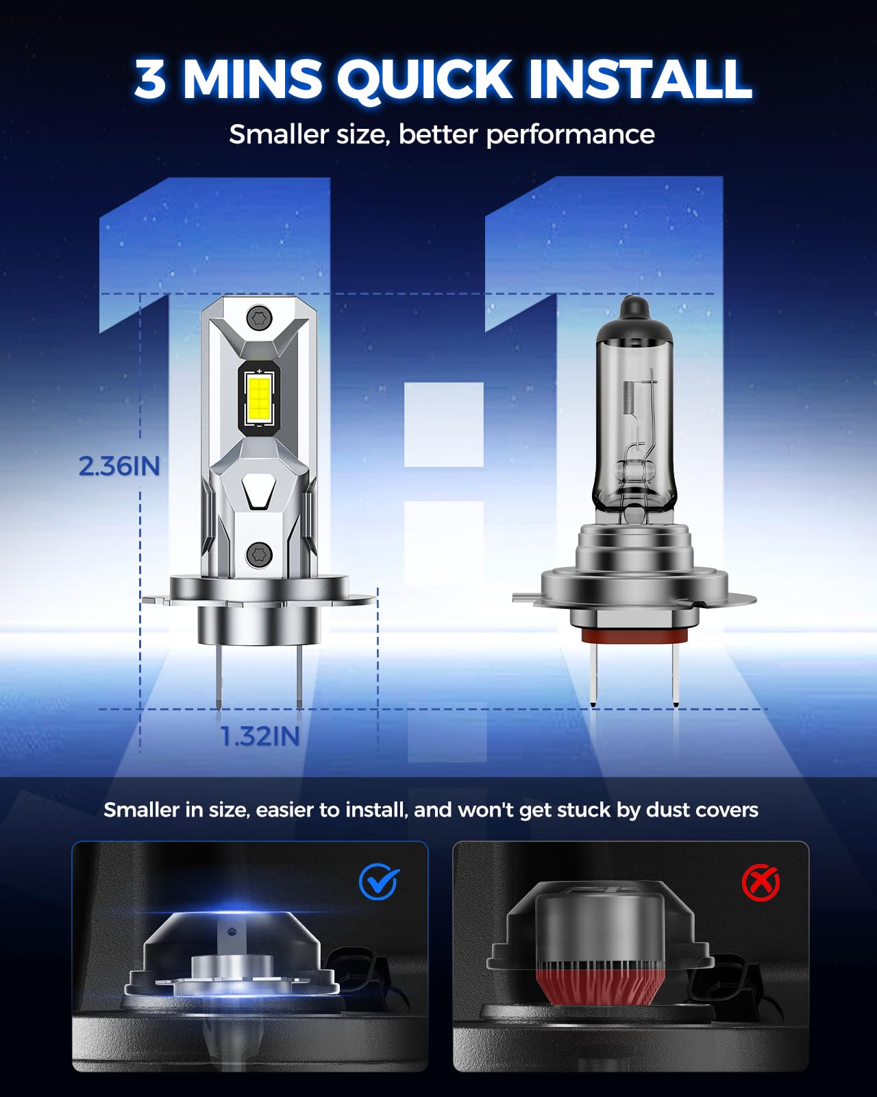 Marsauto H7 LED bulb upgrade for fog lights with improved visibility