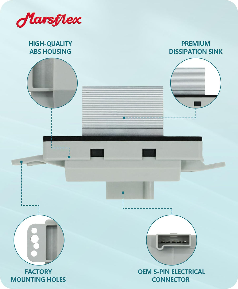 Marsflex blower resistor in-vehicle view suggests quick swap during HVAC maintenance.