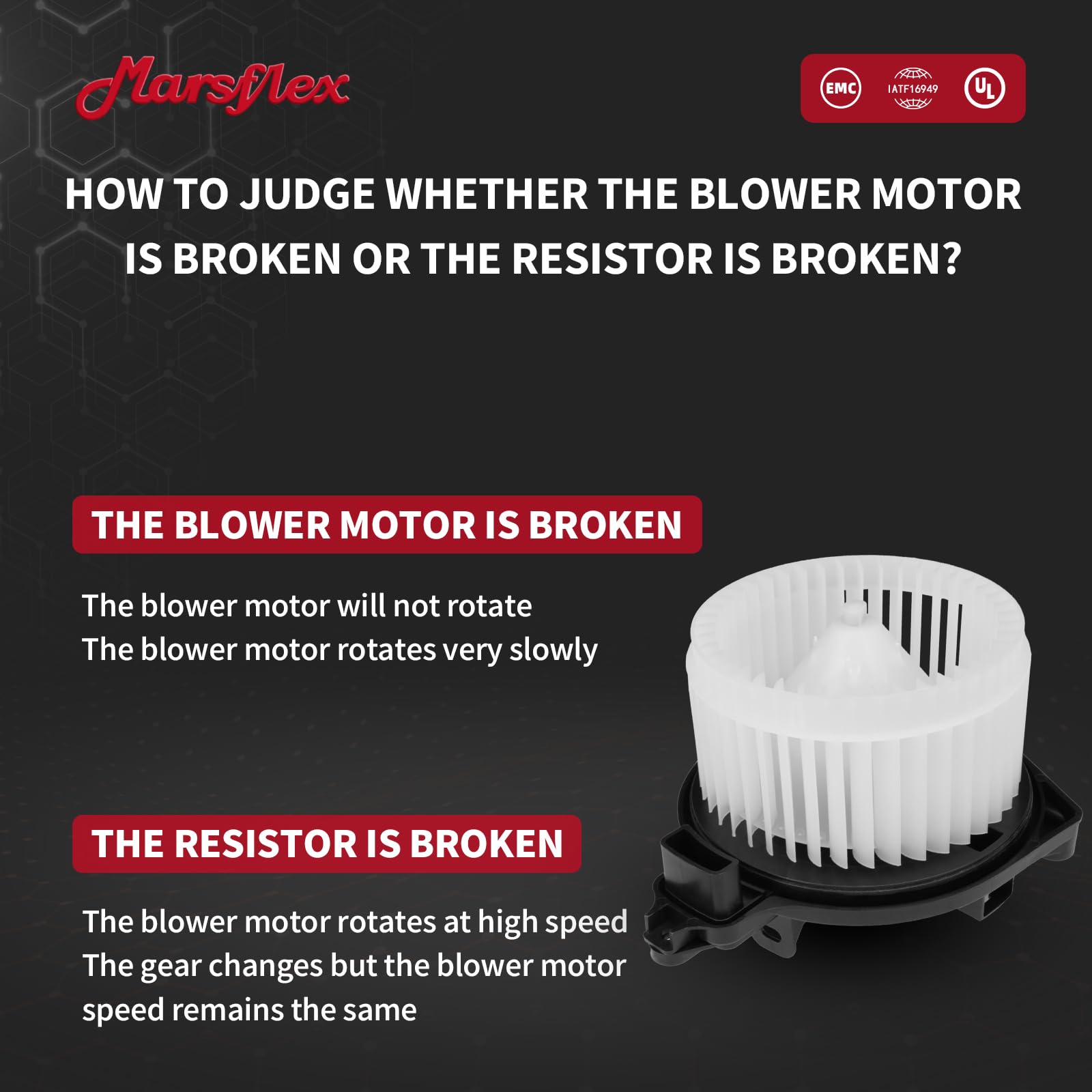 Marsflex front blower motor 700188 label with PM9297 and 75846 codes for identification.