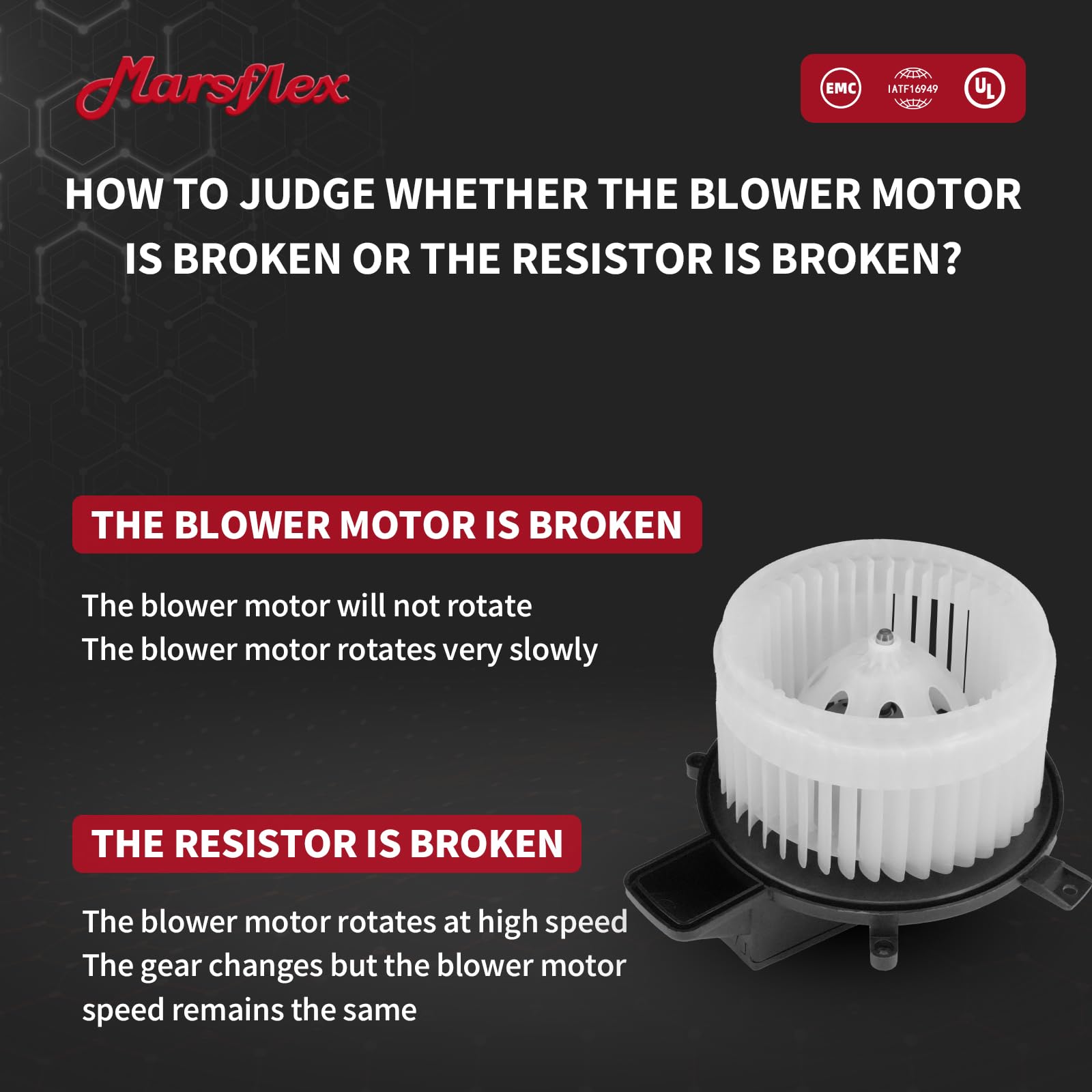 Marsflex blower motor cage and fan detail for efficient airflow.