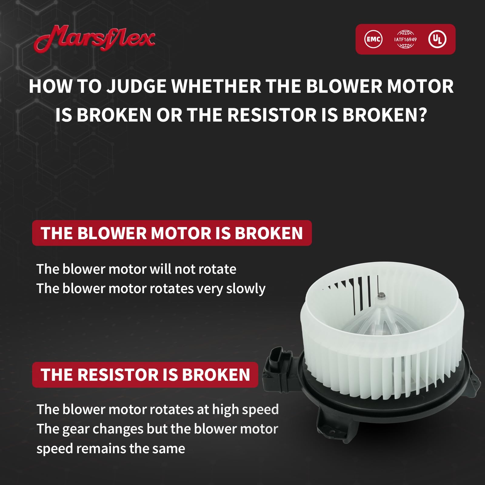 Marsflex front blower motor civic electrical connector enables easy replacement
