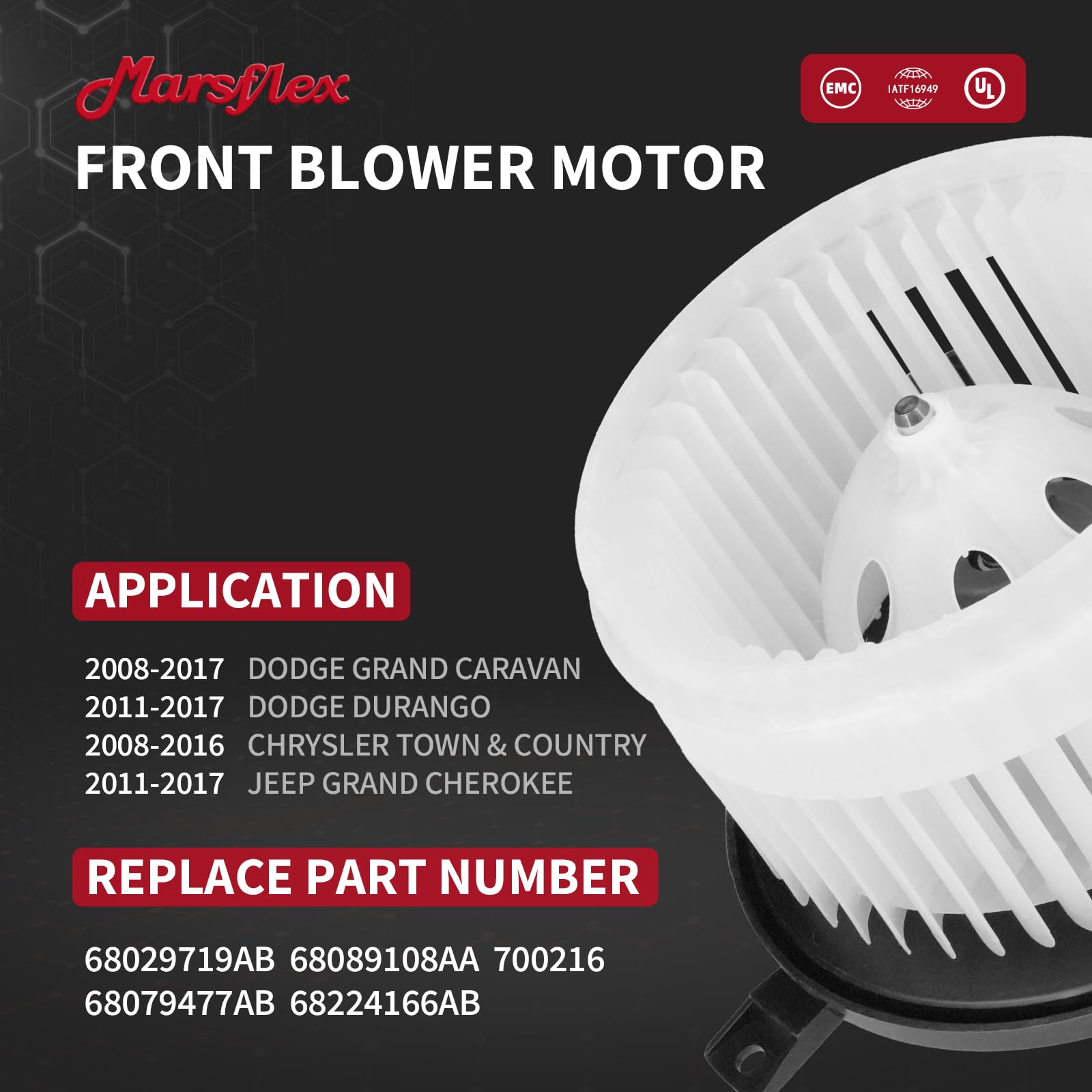 Marsflex blower motor side view highlights compact, fit-for-install design.