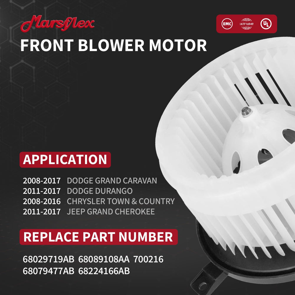 Marsflex blower motor side view highlights compact, fit-for-install design.