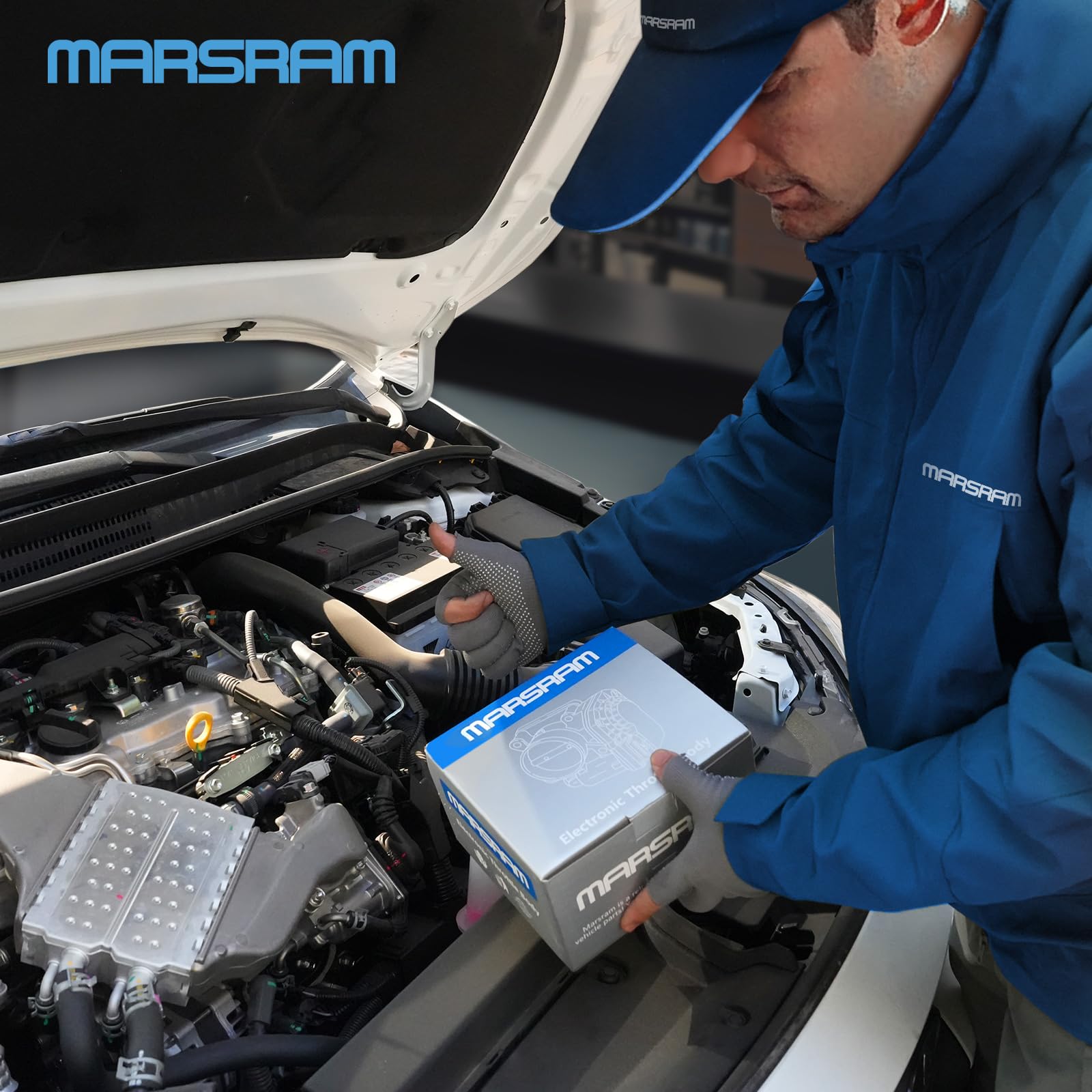 Marsram throttle body installed in engine bay demonstrating proper fit