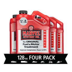 Marvel Mystery Oil bottle pour shows engine protection and deposit removal.