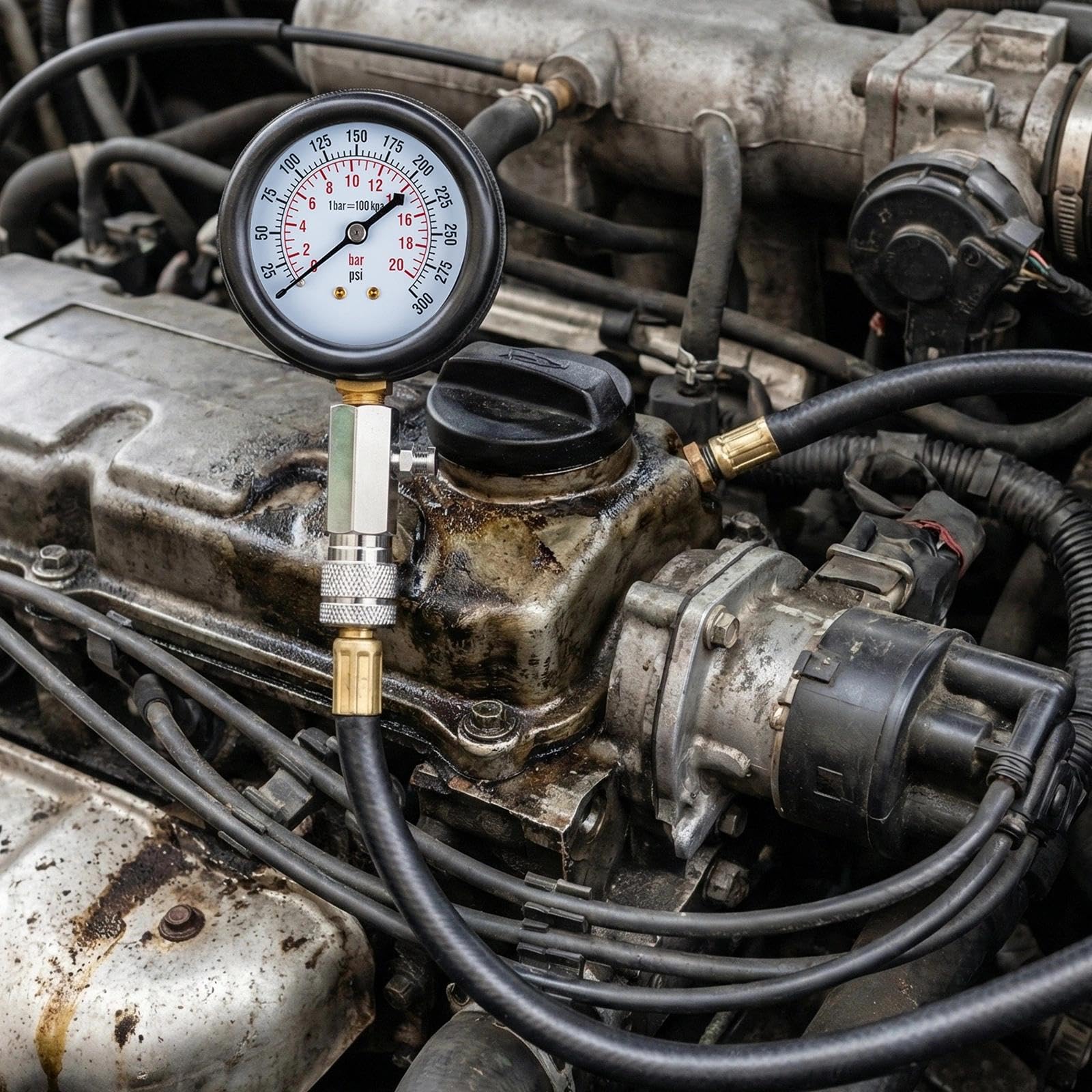Marvelity compression tester in use on small engines demonstrates intuitive operation.