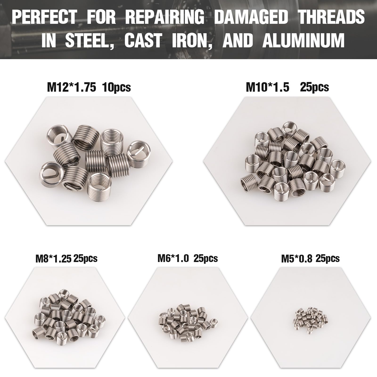 Marvelity Premium 131-Piece Kit thread taps ready to rethread damaged threads.