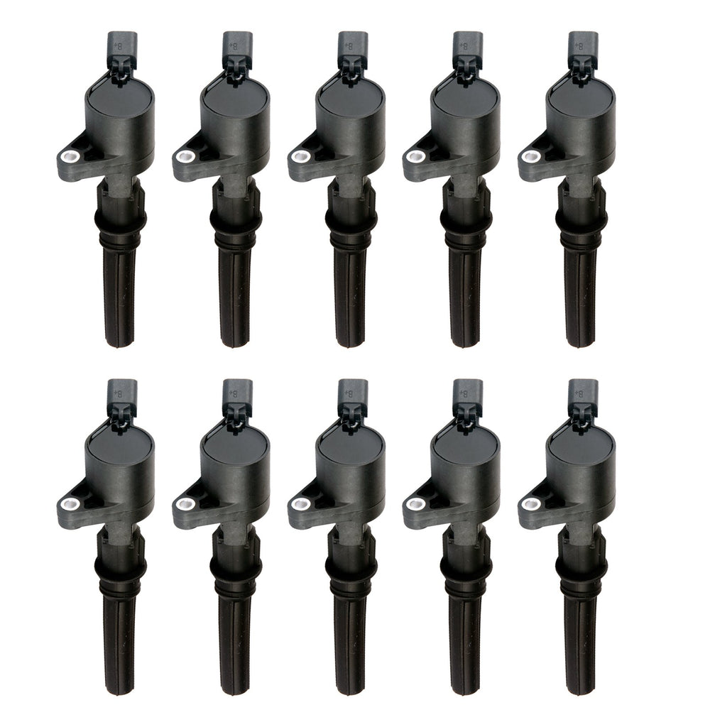 MAS ignition coil set 10-pack product shot shows Ford compatibility for 6.8L V10 engines.