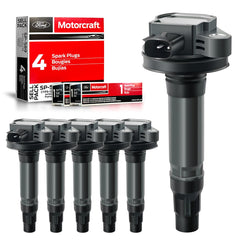 MAS ignition coils 6-pack visual for reliable ignition in compatible Ford/Lincoln V6 engines.