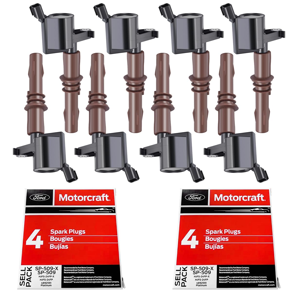 MAS ignition coils with brown boots DG521 improve ignition reliability for Ford engines.