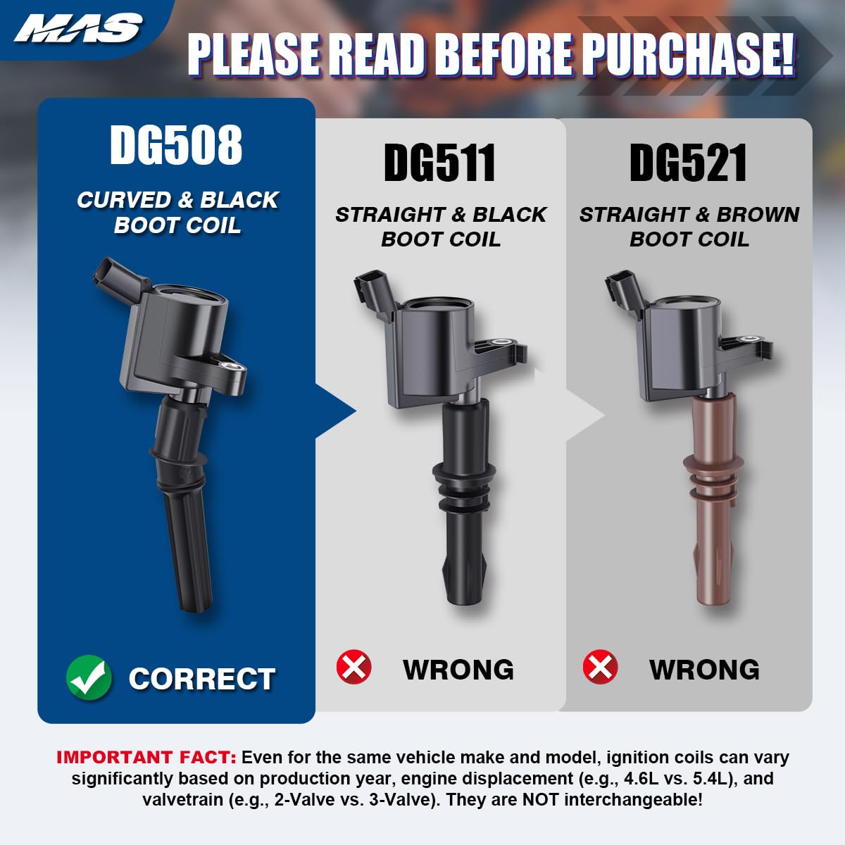 MAS ignition coils DG508 pack on engine demonstrates easy installation