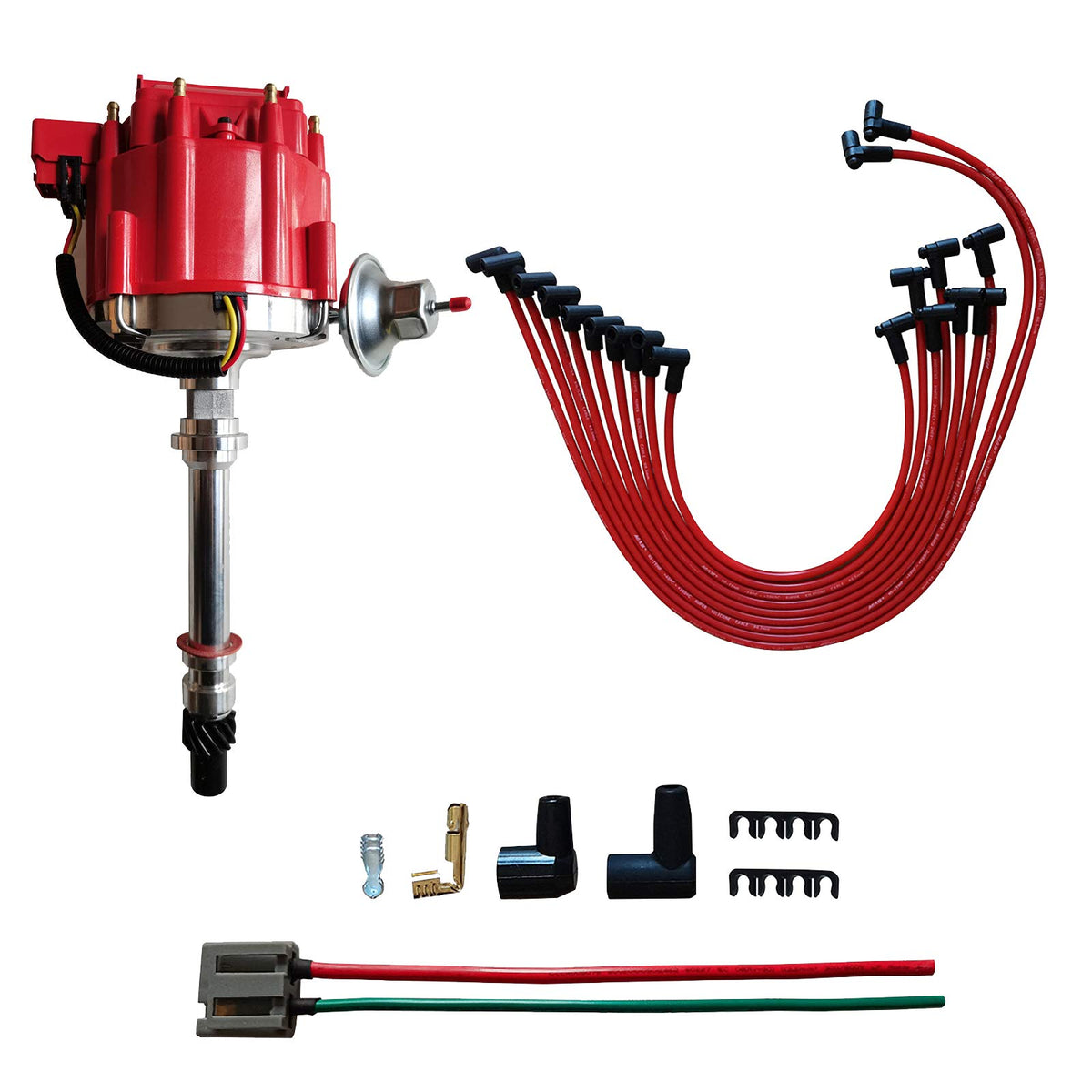 MAS Performance HEI distributor with red cap for Chevy and GMC engines.