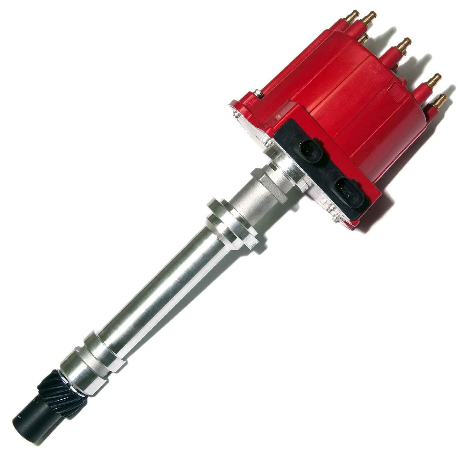 MAS small-block EFI distributor front view with red cap for easy OEM-style replacement