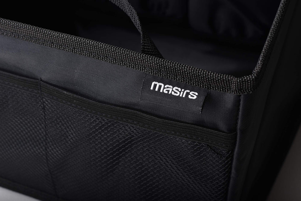 Masirs Back Seat Car Organizer folds away for trunk storage when not in use.