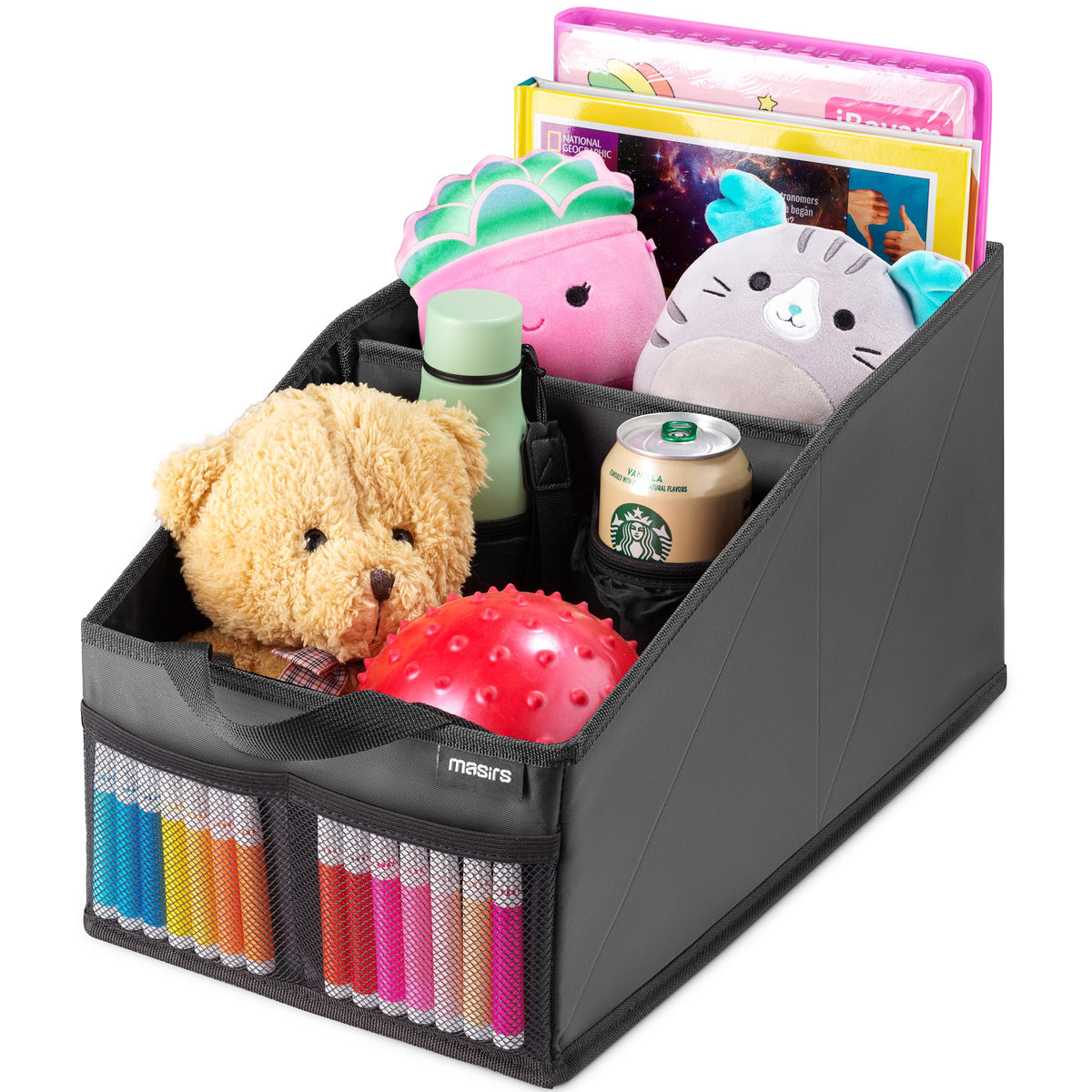 Masirs Back Seat Car Organizer folded flat for easy trunk storage.