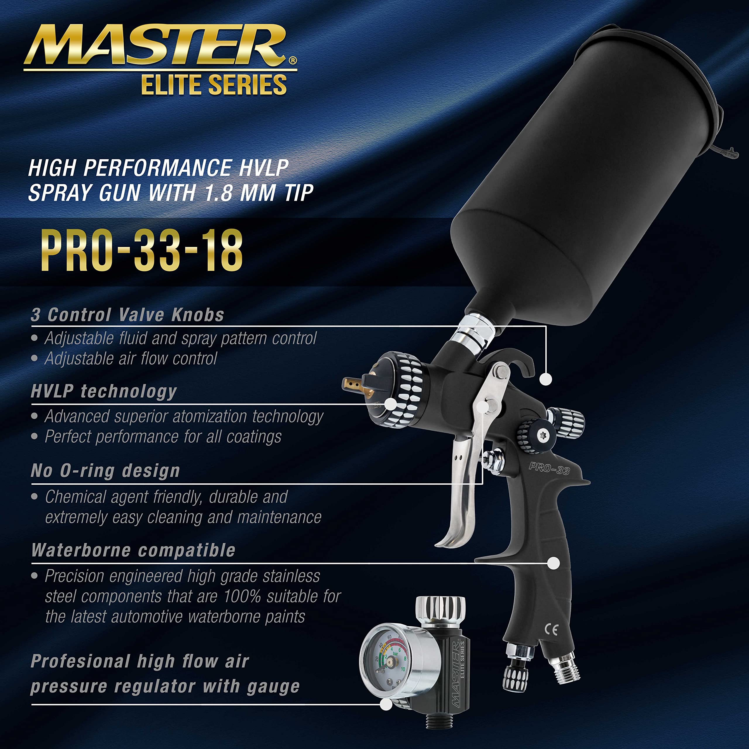 Master Airbrush PRO-33 with 1-liter cup for durable coating jobs