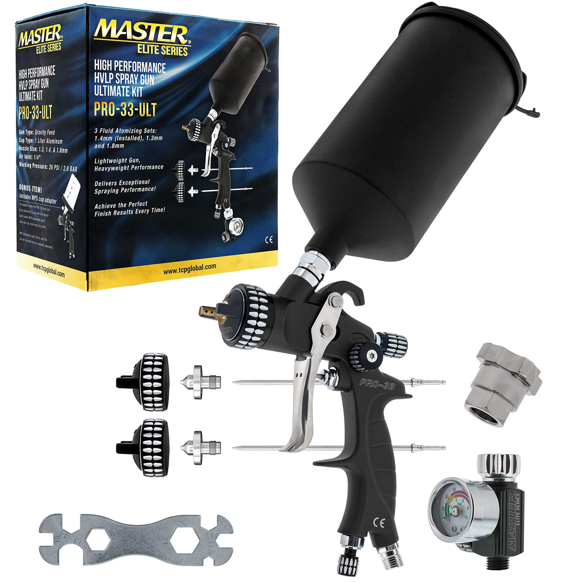 Master Airbrush Pro 33 gun assembled for precise atomization and smooth basecoat application.