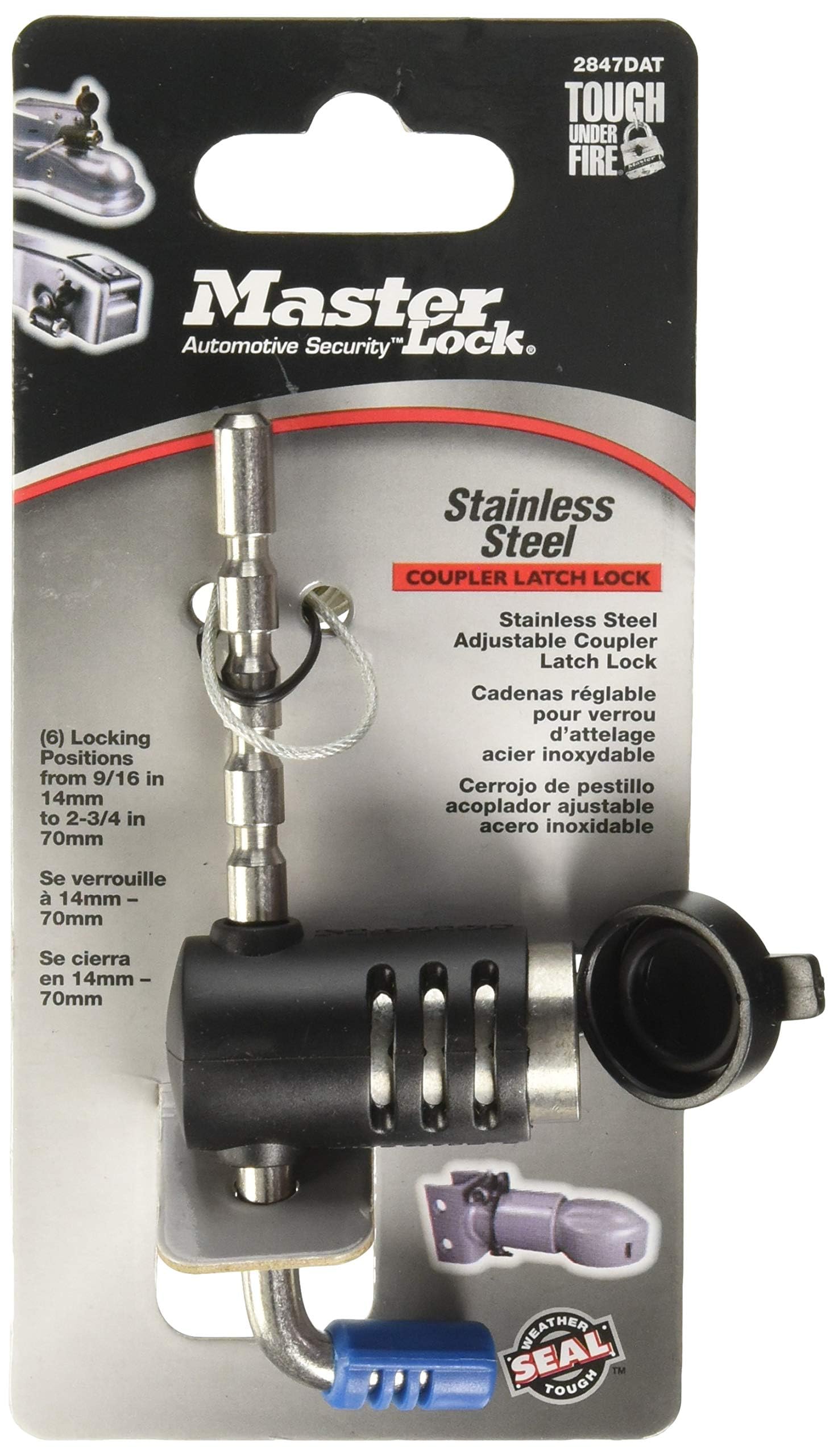 Master Lock close-up of ergonomic shaft and weather touch seal for easy installation