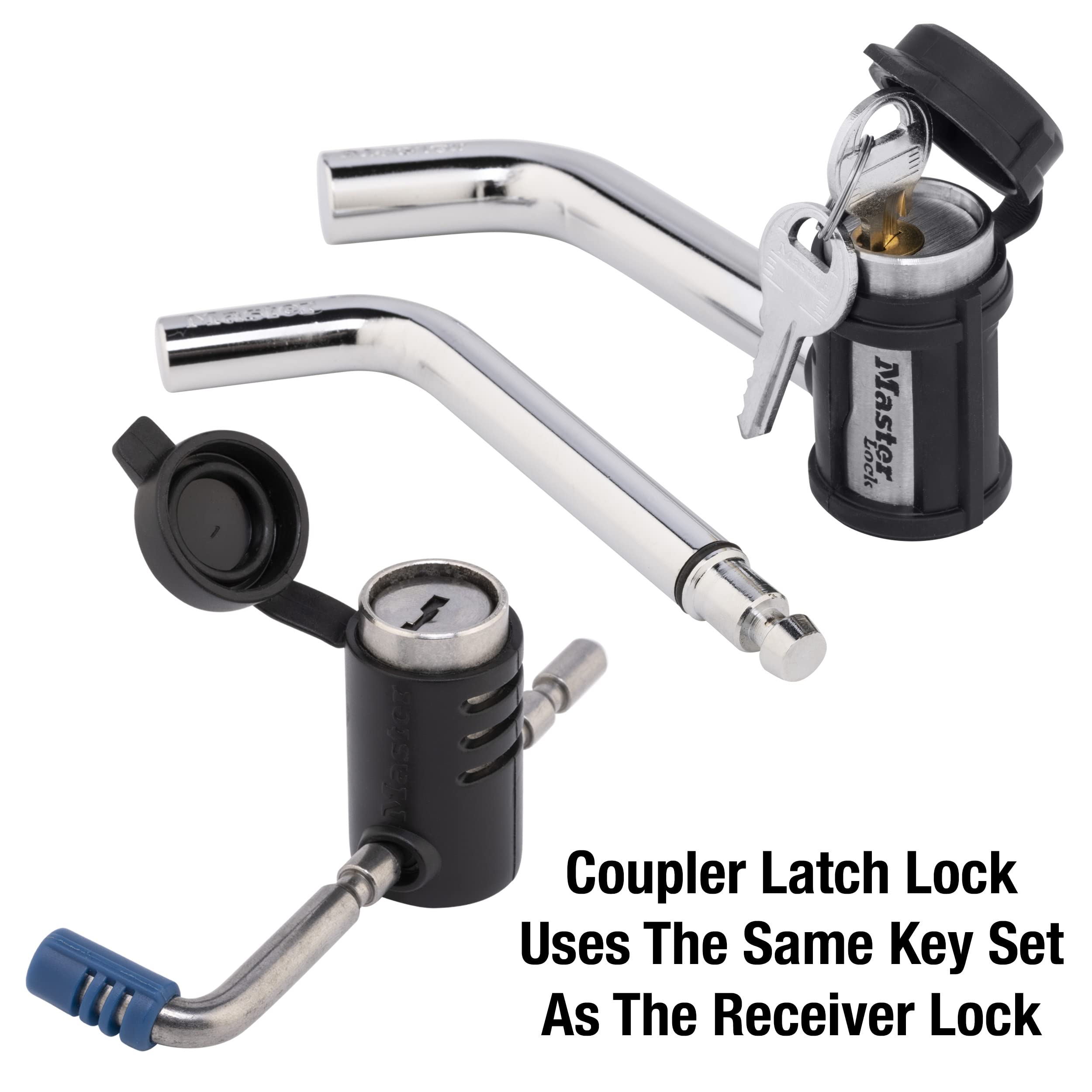 Master Lock 2848DAT coupler lock with adjustable shackle for hitch protection.