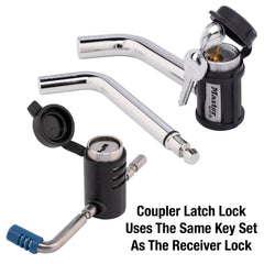 Master Lock 2848DAT coupler lock with adjustable shackle for hitch protection.